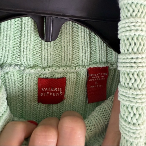 Valerie Stevens Cable Knit Turtleneck Sweater Women's S 100% Cotton mint Green - Picture 7 of 12
